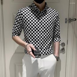 Men's Casual Shirts Men's 2023 Summer High Quality Light Luxury Youth Shirt Black And White Check Fashionable Men's Formal Wear