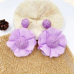 Dangle Earrings 2023 Fashion Bohemian Lafite Grass For Women /Girls Beach Resort Style Sweet Fabric Flower Ear Jewellery