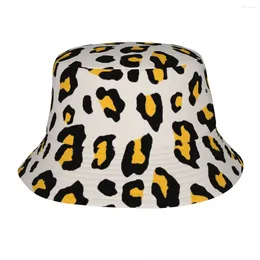 Berets Custom Leopard Print Bucket Hats For Men Women Printed Mustard Yellow Summer Beach Sun Fisherman Cap