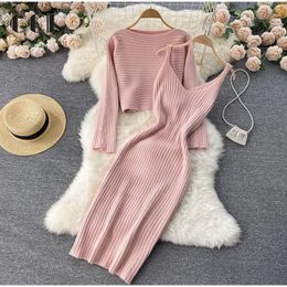 Women's Sweaters CCI Autumn Winter Women's Elegant Slim Two Piece Sets Female Pullover Sweater High Waist Knitted Party Dress WQ001S 231023