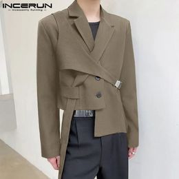 Men's Casual Shirts INCERUN Fashion Men Blazer Streetwear Lapel Long Sleeve Casual Irregular Suits Solid Colour Button Thin Coats Men S-5XL 231023