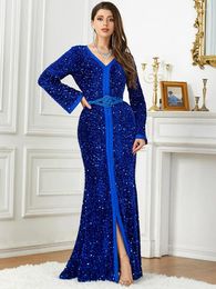 Ethnic Clothing Party Abaya For Women Autumn Velvet Sequins Arabic Long Dress Muslim Dubai Evening Gowns Moroccan Kaftan Ramadan Eid Dresses