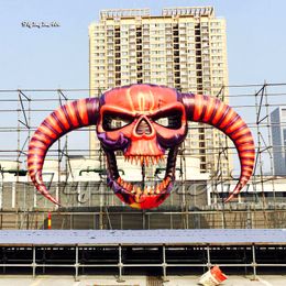 Concert Stage Decorative Giant Inflatable Devil Skull 5m Height Customised Hanging Air Blown Burning Demon Head Model For Halloween Decoration