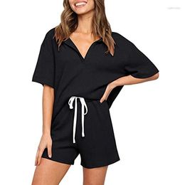 Women's Tracksuits Women's Ladies Wear Solid Color Short Sleeve Leisure Two-piece Suit At Home.