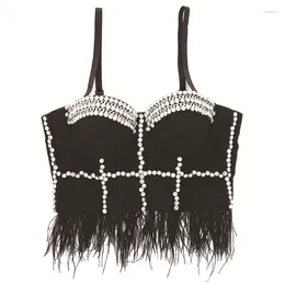 Women's Tanks Women's Baby Summer Clothes 2023 Stage Costume Feather Camisole Sexy Shaping Corset Heavy Work Beaded Bandeau Chest Pad