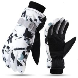 Ski Gloves Winter Snowboard Ski Gloves Unisex PU Leather Non-slip Touch Screen Waterproof Motorcycle Cycling Fleece Warm Snow Sports Gloves 231023