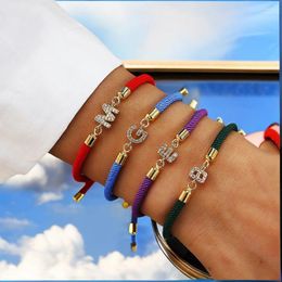 Charm Bracelets 2023 Pave Zircon A-Z Initial Letter For Women Colorful Adjustable Rope Bracelet Jewelry Gift