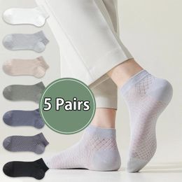 Men's Socks 5 Pairs Summer Breathable Mesh Cotton Men Ultra Thin Deodorization Sports Solid Color Low Tube Ankle Casual