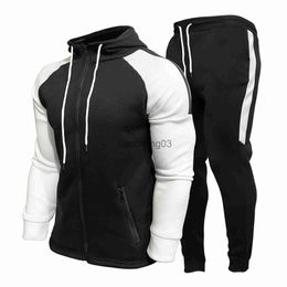 Men's Tracksuits Autumn Winter Tracksuit Men Contrast Gym Hooded 2 Piece Sets Mens Running Outfits Suit Mens Sports Hoodie Pants Two Piece Sets J231023