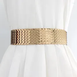Belts 4.6cm Wide Elastic Black Belt Gold Metal Fish Skin Waistband For Women Cinto Feminino Party Jewelry Dress Chain