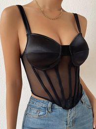 Women's Tanks Women's 2023 Summer Fashion Y2K Backless Crop Corset Top Black White Basic Bustier Tank Tops Party Sexy Mesh Sleeveless