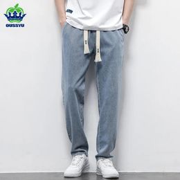 Men's Hoodies Sweatshirts Autumn Winter Men's Jeans Cotton Soft Drawstring Straight Pants Elastic Waist Vintage Korea Casual Trousers Male Plus Size S-5XL 231021