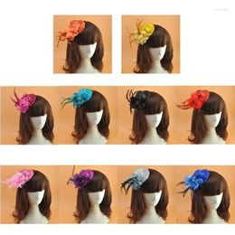 Hair Clips 2XPC Women Girl Small 10cm Felt Glitter Powder Fascinator Hat Flower Feather S