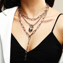 Pendant Necklaces Creative Geometric Thick Chain Tassel Collar Female Love OT Buckle Necklace Multi-layered Exaggerated Metal