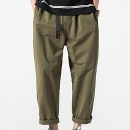 Men's Pants Men's Cotton Blend Streetwear Men Solid Colour Pockets Summer Multi Belt Lettter Print Cargo Harem Sports 2023Men's
