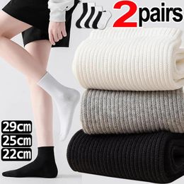 Women Socks 2Pairs Men Sports Sock Cotton Black White Simple Sweat Absorbing Breathable Girl JK Middle Tube Sox Hosiery 29cm/25cm/22cm