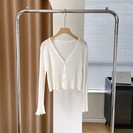 Women's Knits White Ice Silk Knitted Sunscreen Cardigan Thin Shawl With Suspender Dress In Summer A Small Vest Blouse.