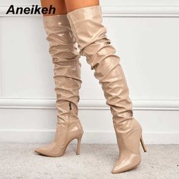 Patent Leather Over the Knee Chelsea Boots Women Shoes Heels Fashion Solid Sexy Thin High Heel Side Zippers Female 230922