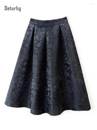 Skirts Vintage High Waist Jacquard Floral Skirt For Women Streetwear Ladies Side Zipper Black Bubble Faldas 2023 Autumn K362