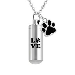 Ожерелья с подвесками Ashes For Love Pet Paws Print Нержавеющая сталь Подвеска на память Цилиндр Урна для кремации Ювелирные изделия Ожерелье Ювелирные изделия на шею Dhres