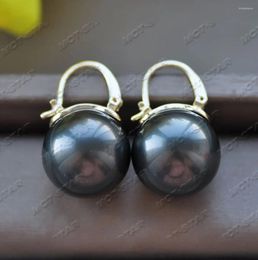 Dangle Earrings Z11836 16mm Black Round South Sea Shell Pearl Earring