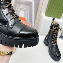 New Autumn and Winter Top Brand Women's Designer G Quilted Lace up Black Martin Long Sleeve Leather Boots 007