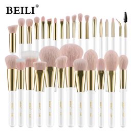 Makeup Tools BEILI White Gold Makeup Brushes Professional Foundation Eyeshadow Powder High Quality Pink Synthetic Brush Set 231020