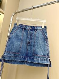 Skirts Denim Skirt Drawstring Design Fashionable Temperament Slim Slimming Casual All-Matching 2023 Summer Women's