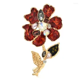 Brooches Wuli&babay Shining Red Flower For Women Enamel Rhinestone Year Beautiful Plants Party Brooch Pins Gifts