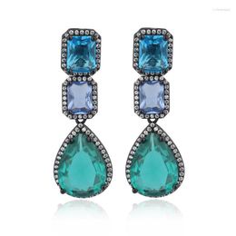 Dangle Earrings OMYFUN Luxury Crystal Green Blue Purple Gems Pave Drop Earring Bijoux Brazil Brincons Aretes Mujer E41