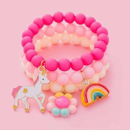 Charm Bracelets 3Pcs Cute For Girl Children Sweet Princess Bead Multi-Color String Hand Bracelet Kids Jewellery Accessories Gift