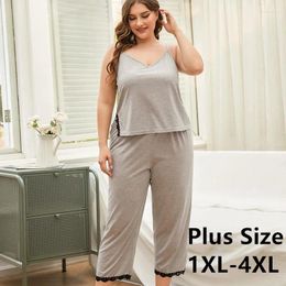 Women's Sleepwear 2023 Women Sexy Pyjama Set Spring And Summer Sling Pyjamas Top Ankle Length Pants Nightwear Plus Size