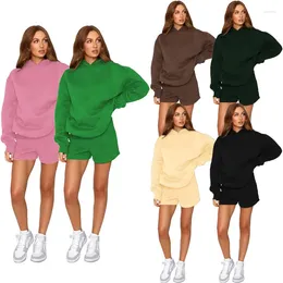 Running Sets Women 2 Piece Sweatsuit Casual Solid Colour Long Sleeve Hoodies And Shorts Outfits Trendy Loose Fit Loungewear