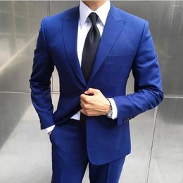 Men's Suits Men Balzer Royal Blue SIngle Breasted Peaked Lapel Jacket Pants Two Piece Sim Fit Luxury Costume Homme Wedding Terno 2023