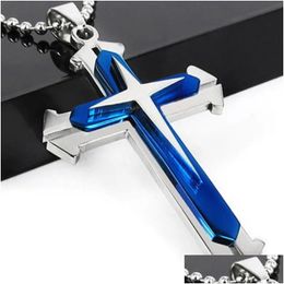 Pendant Necklaces Fashion Women Men Stainless Steel Cross Pendants Necklace Chain Titanium Relius Jewellery Latin Christmas Punk Class Dhwjk