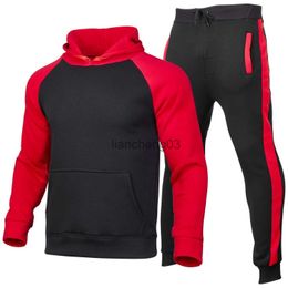 Men's Tracksuits Autumn Winter Tracksuit Men Patchwork Hooded 2 Piece Sets Mens Outfits Suit Mens Fleece Sport Hoodie Pants Two Piece Sets J231023