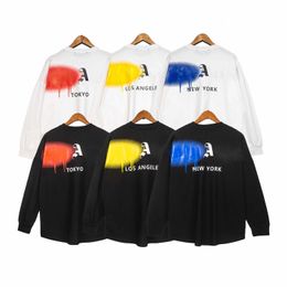 men and women tee tops Designer PA t shirt of luxury brand PalmsLetter loose casual limited spray graffiti cotton round neck black cartoon animation Top Long Sleeve