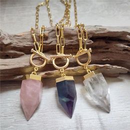 Pendant Necklaces FUWO 1PCS Natural Fluorite/ Rose/Clear Quartz OT Neckace Mineral Crystal Point Lariat Link Necklace For Women NC411