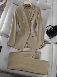 Women's Two Piece Pants Beige Apricot Black Striped Ladies Formal Pant Suit Set Women Female Business Work Wear Blazer Jacket And Trouser 2