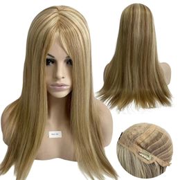 24 inches European Virgin Human Hair Blonde Color 60# Piano 10# Silky Straight 4x4 Silk Top Jewish Wig for White Woman