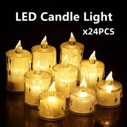 Candles 24 Pcs Led Light Flameless Candle Plastic Pillar Flickering Night Home Party Ramadan Wedding Xmas Decor 231023