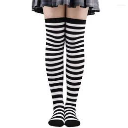 Women Socks INDJXND Fashion Striped Knee Cotton Stockings Thigh High Over For Ladies Warm Long Stocking Sexy Medias