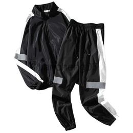 Men's Tracksuits Men Sport Suit Jackets Sweatshirts+Pants Hip Hop Patchwork Two Piece Set for Men Clothing Sweat Suit Reflective Tracksuit Set J231023