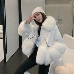 New Winter Women Jackets With Real Fox Fur Collar Genuine Sheepskin Leather Whole Skin Coats Lady's Warm Fur