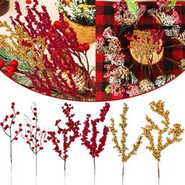 Decorative Flowers 5Pcs Christmas Artificial Red Berry Holly Branches Xmas Tree Floral Arrangements Ornament For 2024 Home Party Table Decor