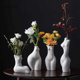 Vases Nordic Nude Figures Vase Human Body Ceramic Vases Bust Character Plant Pots Decorative Flower Arrangement Home Decoration ModernL23/10/23