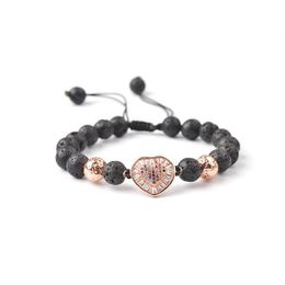 Beaded New Style Natural Volcanic Stone Heart Micro Inlaid With Haoshi Love Energy Bracelet Hand Woven String Adjustable Lava Drop Del Dhsrl