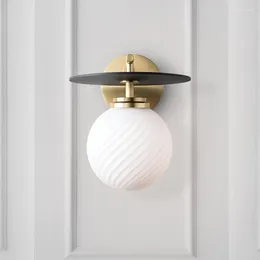 Wall Lamp Postmodern Copper LED Bedroom Foyer El Sconce White Glass Small Lighting Fixtures Art Deco