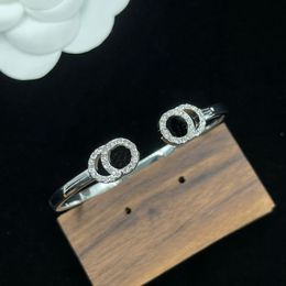 Full Diamond Double Letter Mens Bracelets Designer Women Open Bangle Fashion Jewellery Couple Cuff Bracelet GUB4 -01