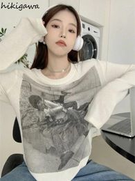 Women's T Shirts White Tshirts Women Clothing Long Sleeve Print Summer Tees 2023 Ropa Mujer Casual Knitted Shirt Fashion Korean Y2k T-shirt